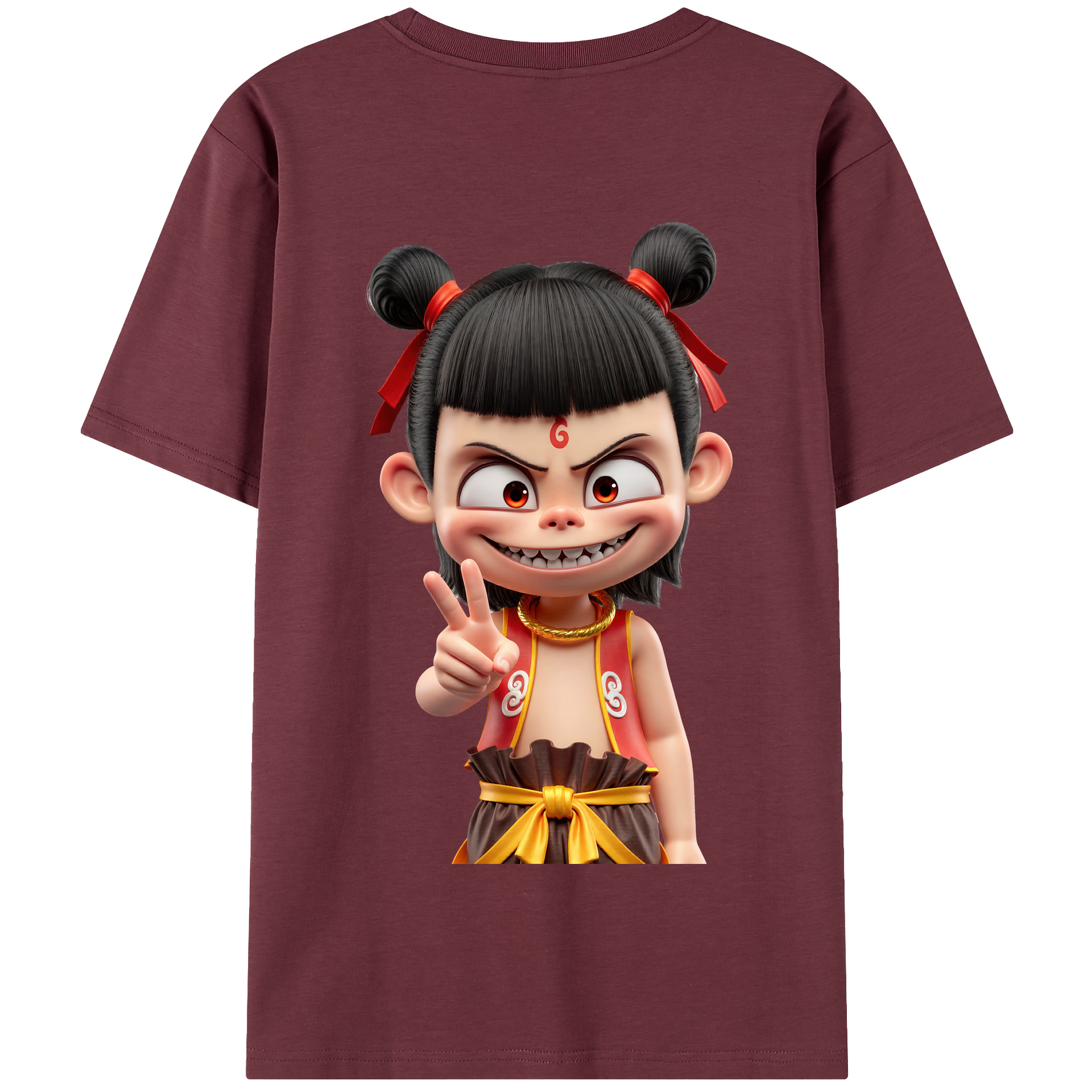（画像用） Ne Zha 2 ナタ 魔童の大暴れ 綿100％半袖Tシャツ（背面プリント）